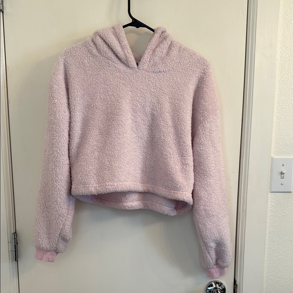 Forever 21 Pink Fuzzy Cropped Hoodie Sweatshirt